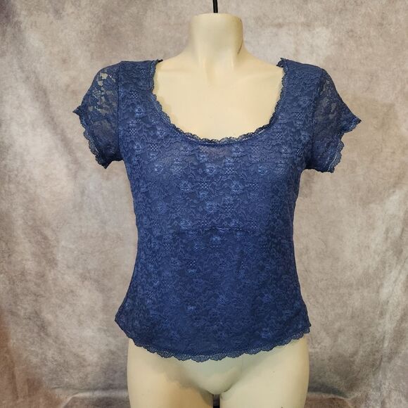 Victoria's Secret Lace Short Sleeve Top in Blue Size Medium‎ - Picture 2 of 5